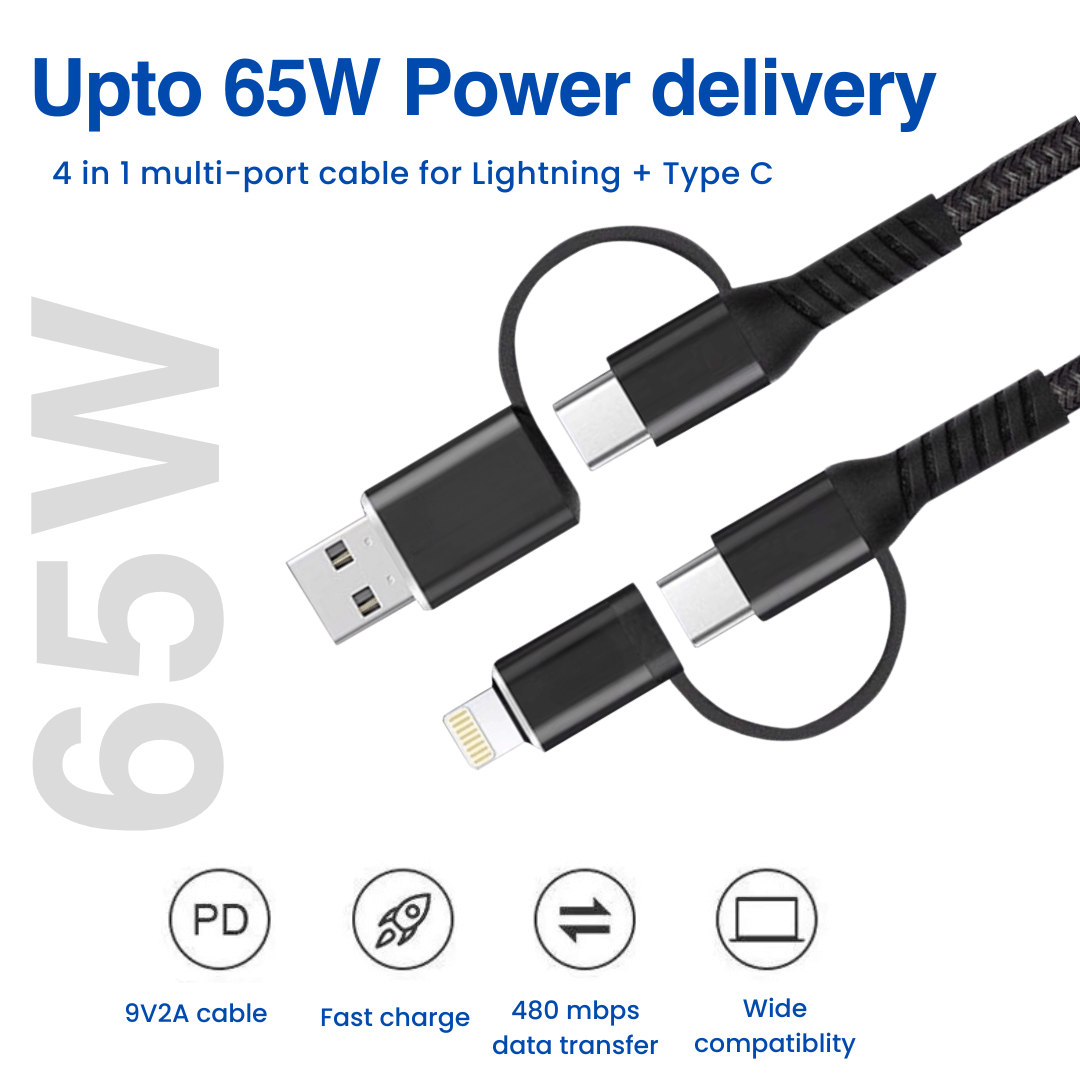 4-in-1 Lightning To Type C, Type C to C, Type C, Lightning Cable