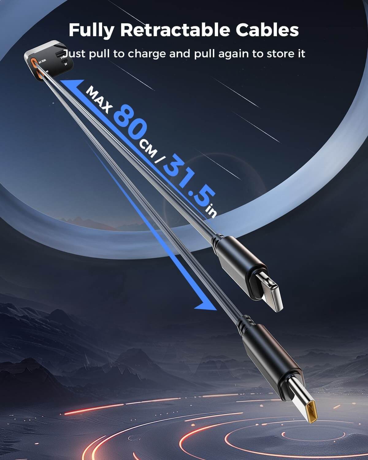 Retractable Car Charger, 69W 4 in 1 Superfast Car Charger, Type C & USB Charging Ports