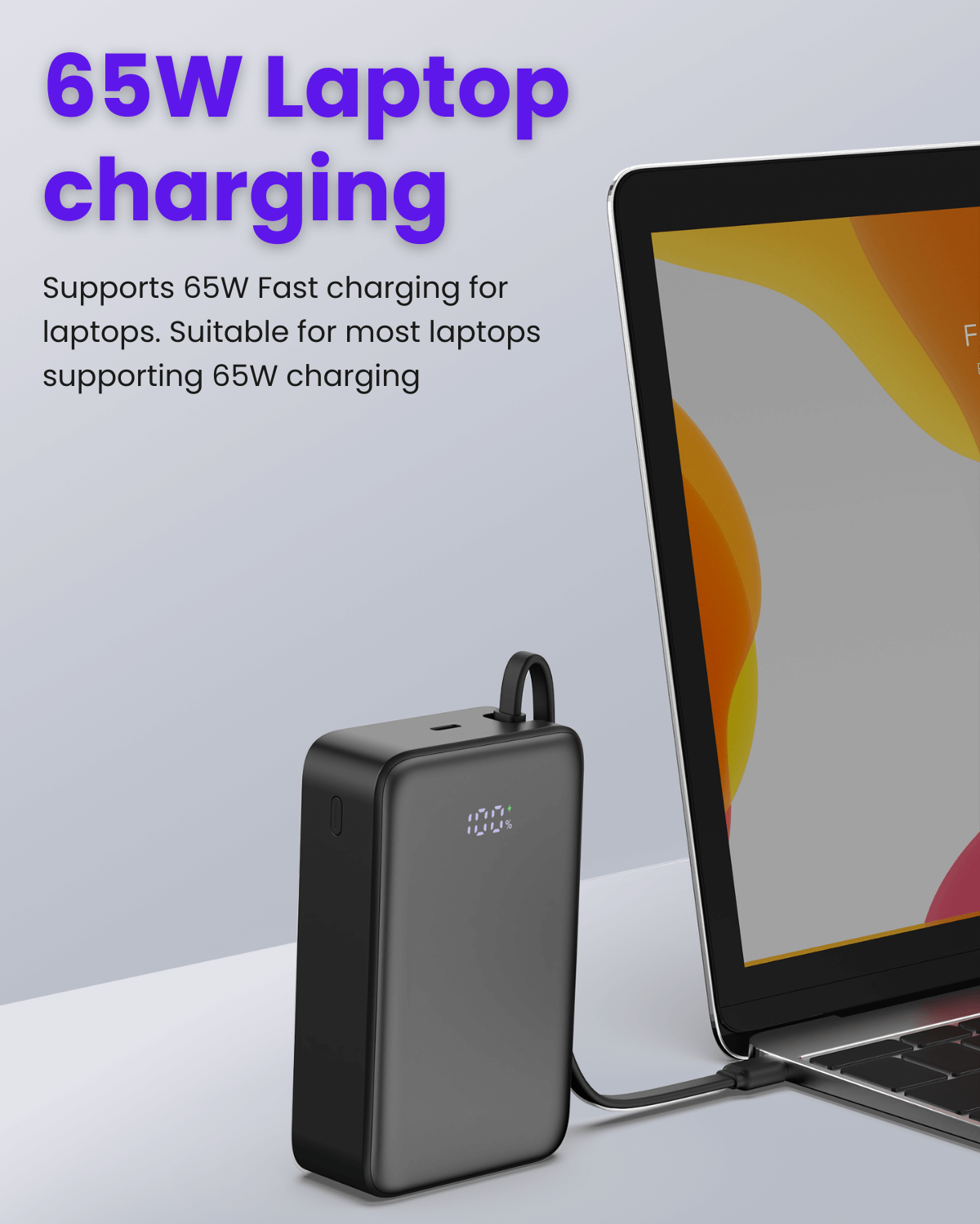 65W 20000mAh Laptop Powerbank, with Built-in 65W Type-C Cable (LP65)