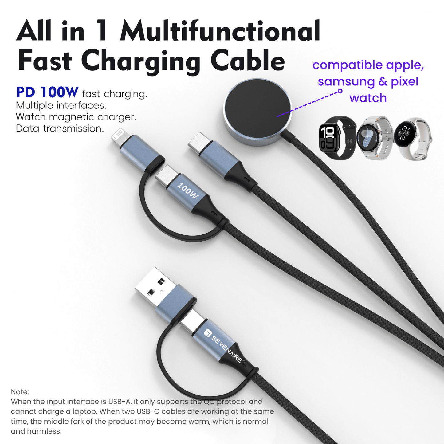 5 in 2 Charging Cable for Apple Watch/ Samsung Watch, 100W PD cable