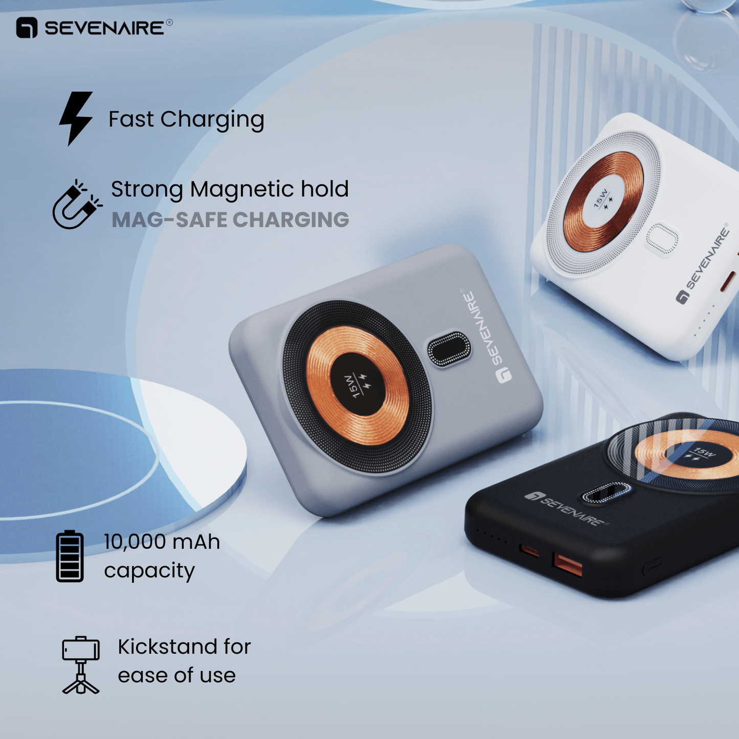 MagCharge P100 Magsafe Wireless Powerbank 10,000 mAh | 22.5W Fast Charge | Magnetic Powerbank for iPhone 12 & Above