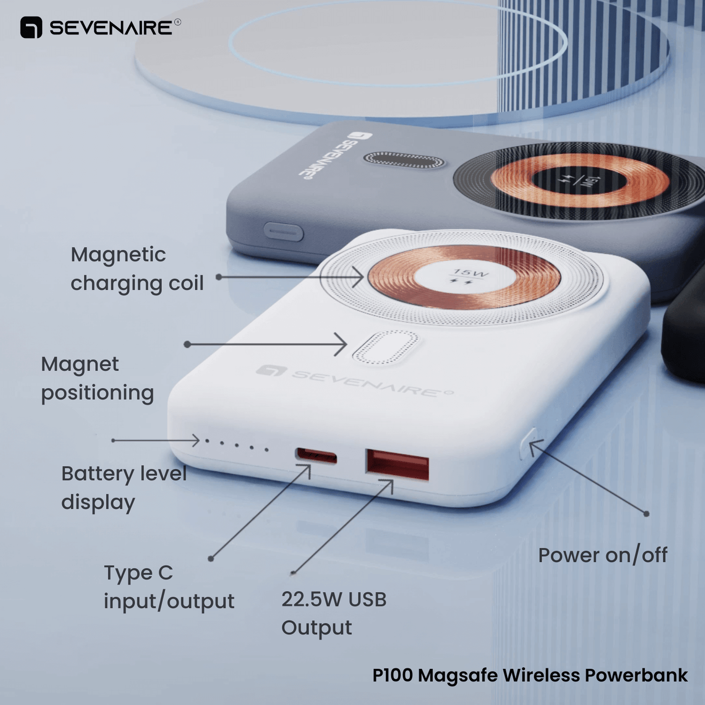 MagCharge P100 Magsafe Wireless Powerbank 10,000 mAh | 22.5W Fast Charge | Magnetic Powerbank for iPhone 12 & Above