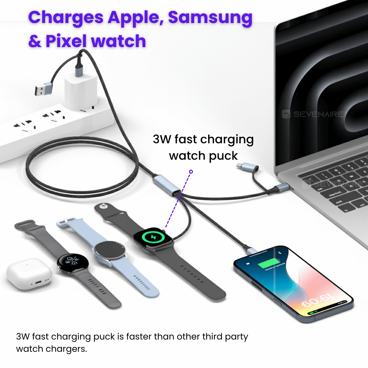 5 in 2 Charging Cable for Apple Watch/ Samsung Watch, 100W PD cable