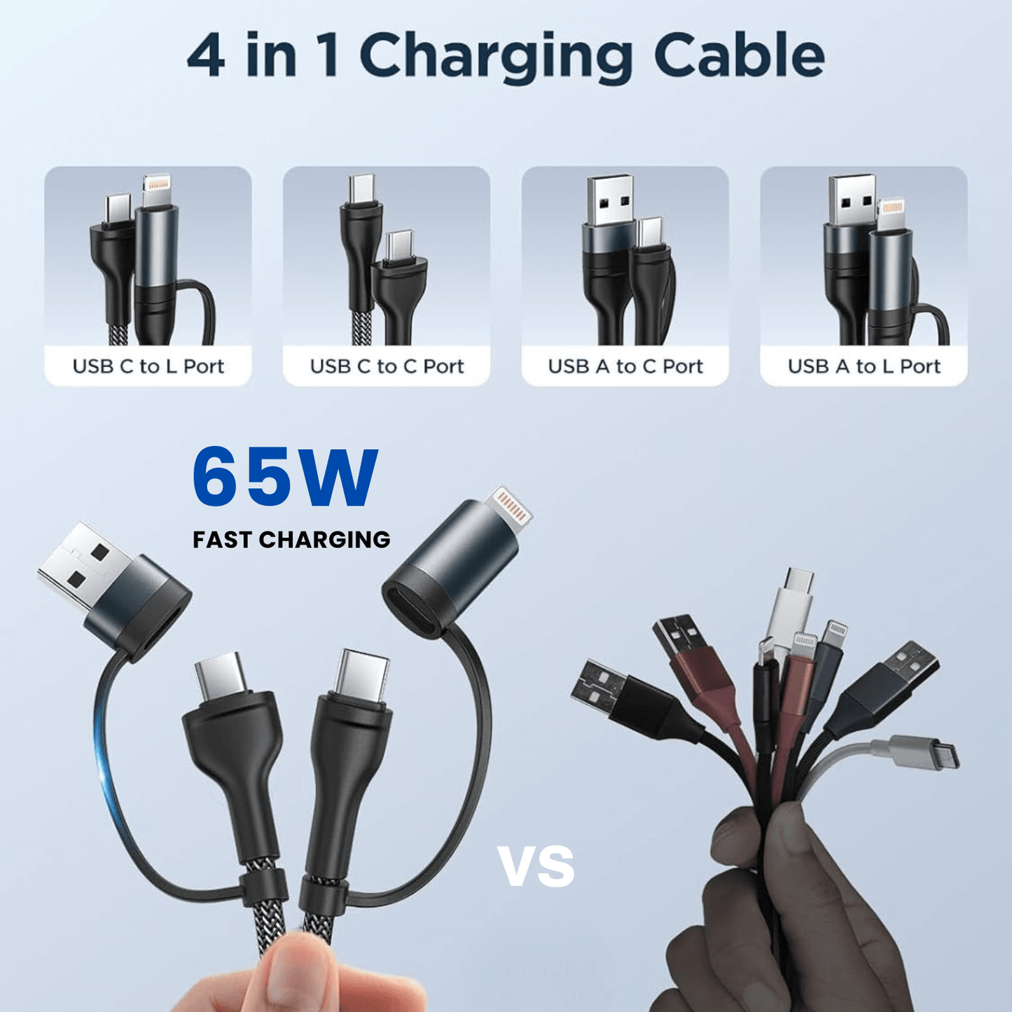 4-in-1 Lightning To Type C, Type C to C, Type C, Lightning Cable