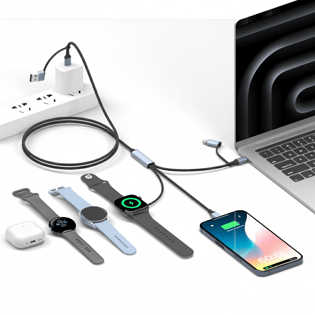 5 in 2 Charging Cable for Apple Watch/ Samsung Watch, 100W PD cable