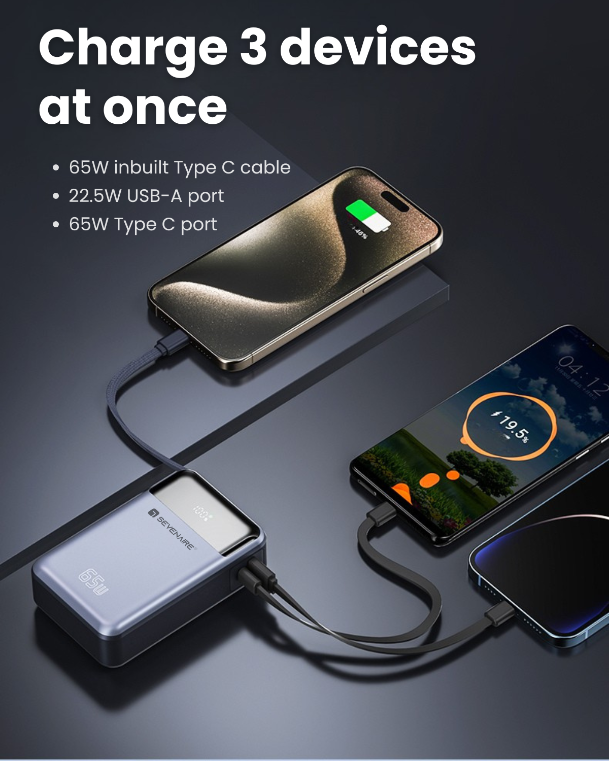 65W 20000mAh Laptop Powerbank, with Built-in 65W Type-C Cable (LP65)