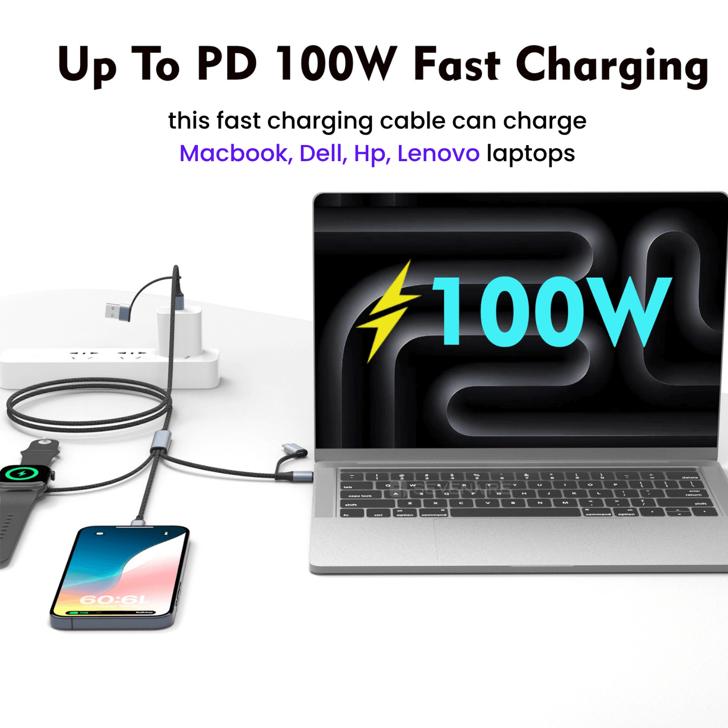 5 in 2 Charging Cable for Apple Watch/ Samsung Watch, 100W PD cable