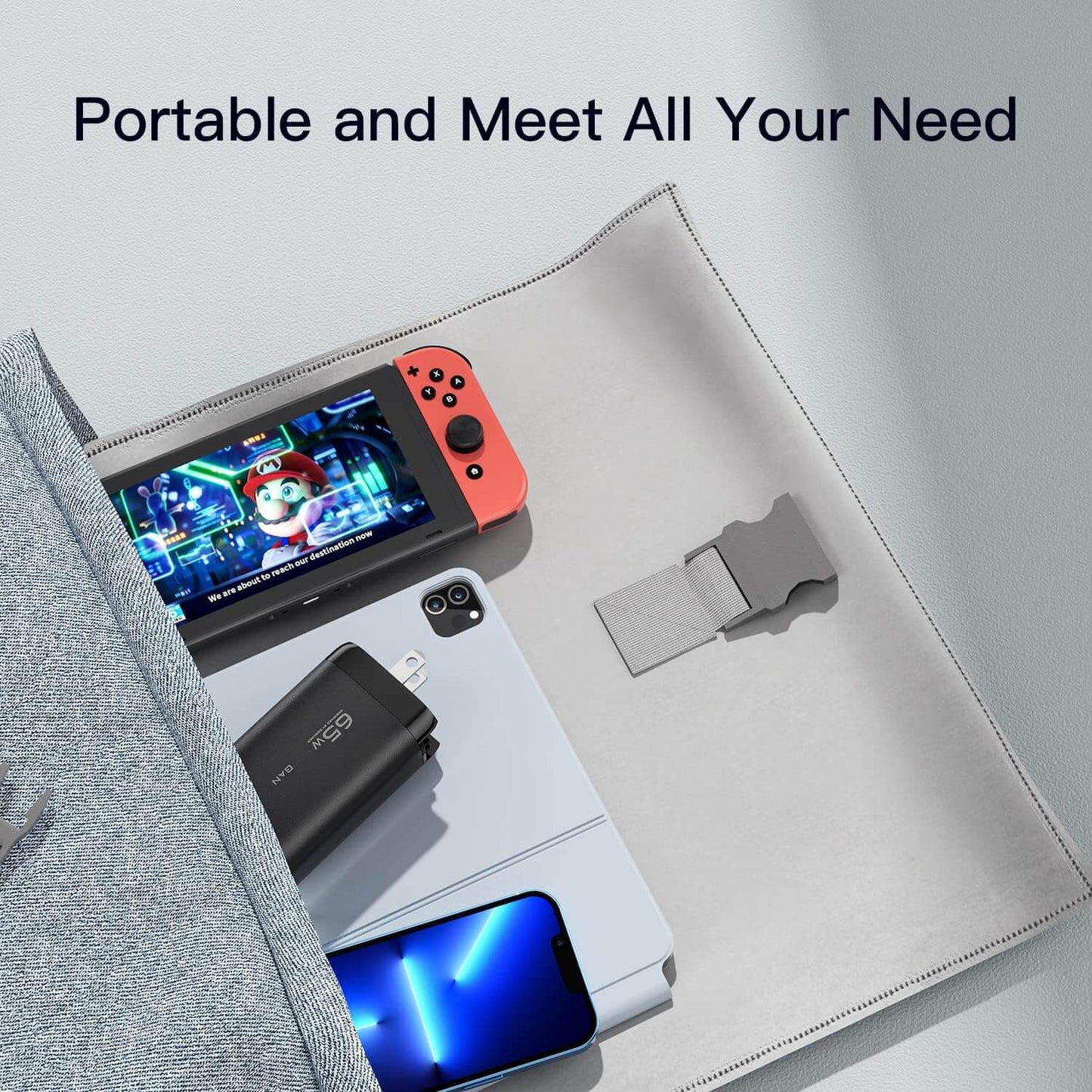 65W GaN Adapter| 3-Port Output (2 Type C & 1 USB A) Compatible with Phone/ Laptop