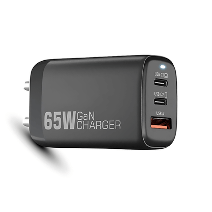 65W GaN Adapter| 3-Port Output (2 Type C & 1 USB A) Compatible with Phone/ Laptop