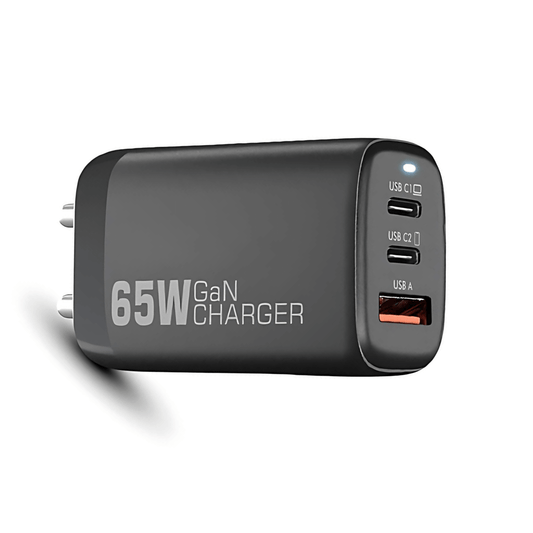 65W GaN Adapter| 3-Port Output (2 Type C & 1 USB A) Compatible with Phone/ Laptop