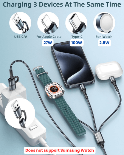 3 in 2 Charging Cable for Apple Watch Charger, 100W PD cable