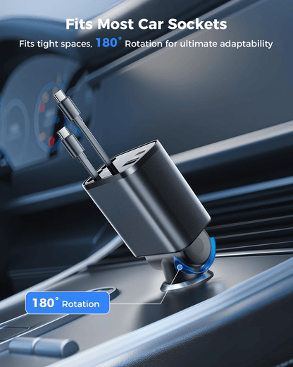 Retractable Car Charger [Ultra-Compact], 93W 4 in 1 Car Charger with Dual USB C cables 36W + 30W