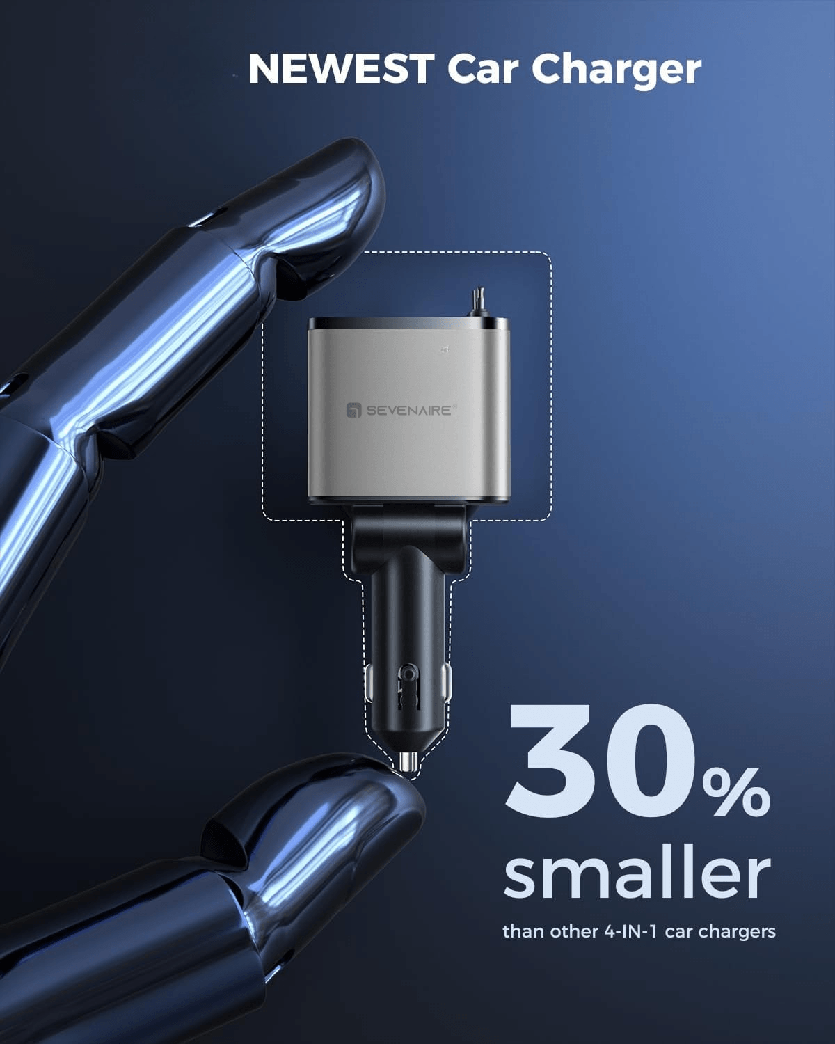 Retractable Car Charger [Ultra-Compact], 93W 4 in 1 Car Charger with Dual USB C cables 36W + 30W