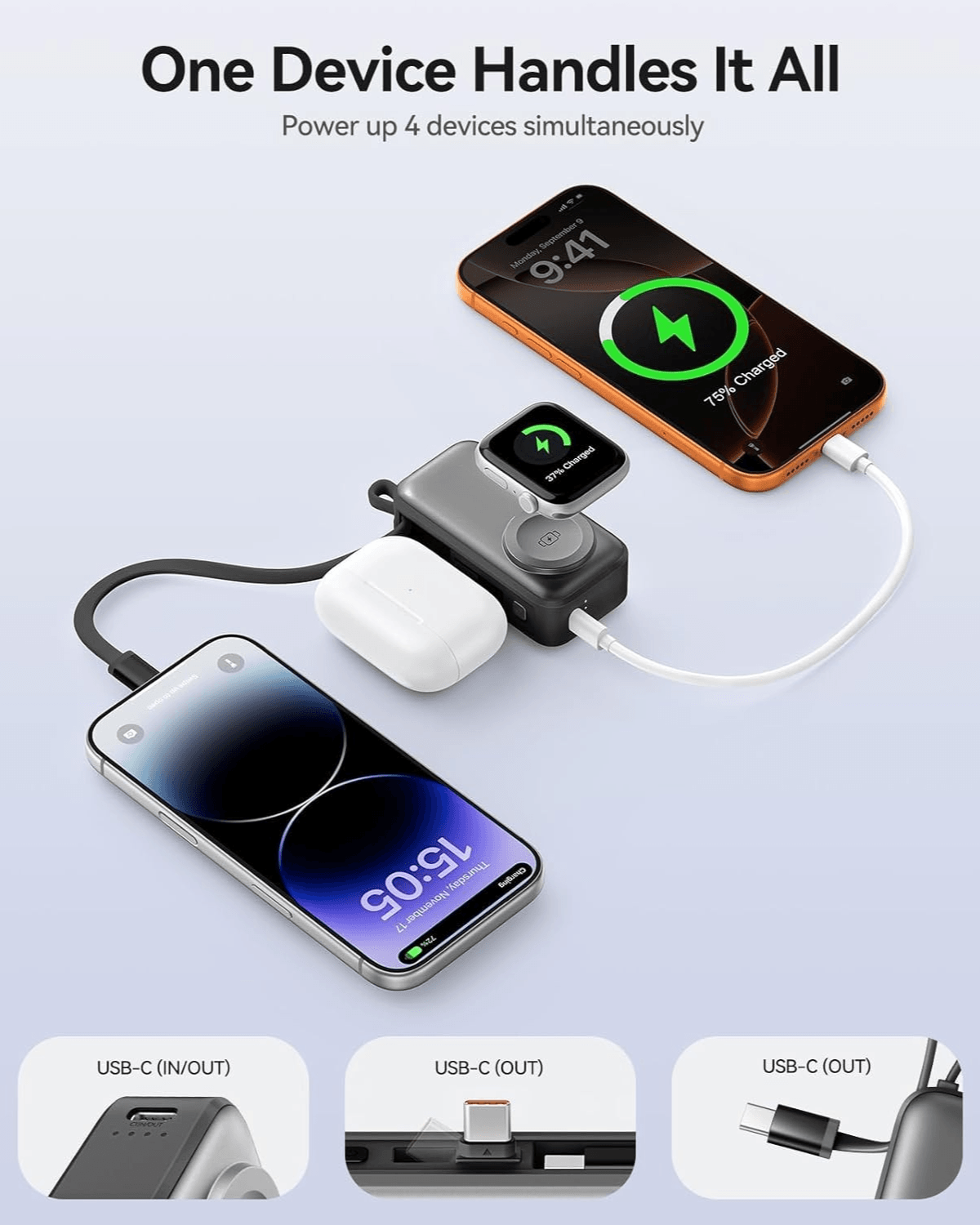 P75 Dual Port 3-in-1 Powerbank w Apple Watch Charger- 10,000mAh
