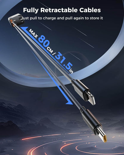 Retractable Car Charger, 120W 4 in 1 Superfast Car Charger, Type C & USB Charging Ports