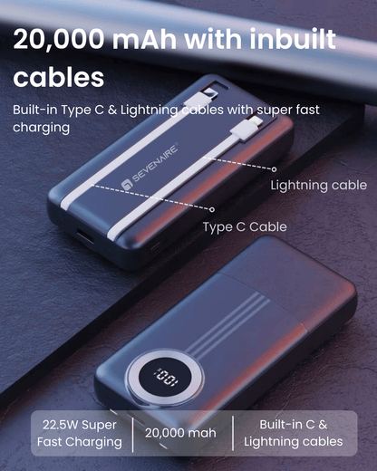 P200 Powerbank | Built-in Type C & Lightning Cables | 20000mAh