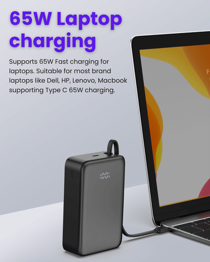 65W 20000mAh Laptop Powerbank, with Built-in 65W Type-C Cable (LP65)