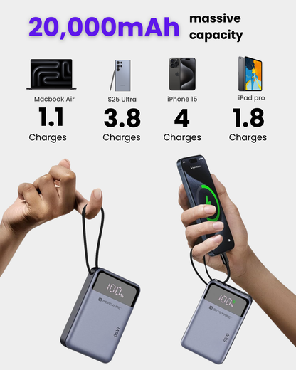 65W 20000mAh Laptop Powerbank, with Built-in 65W Type-C Cable (LP65)