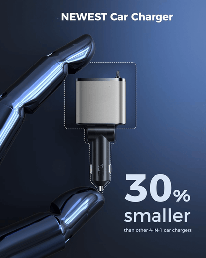 Retractable Car Charger, 120W 4 in 1 Superfast Car Charger, Type C & USB Charging Ports