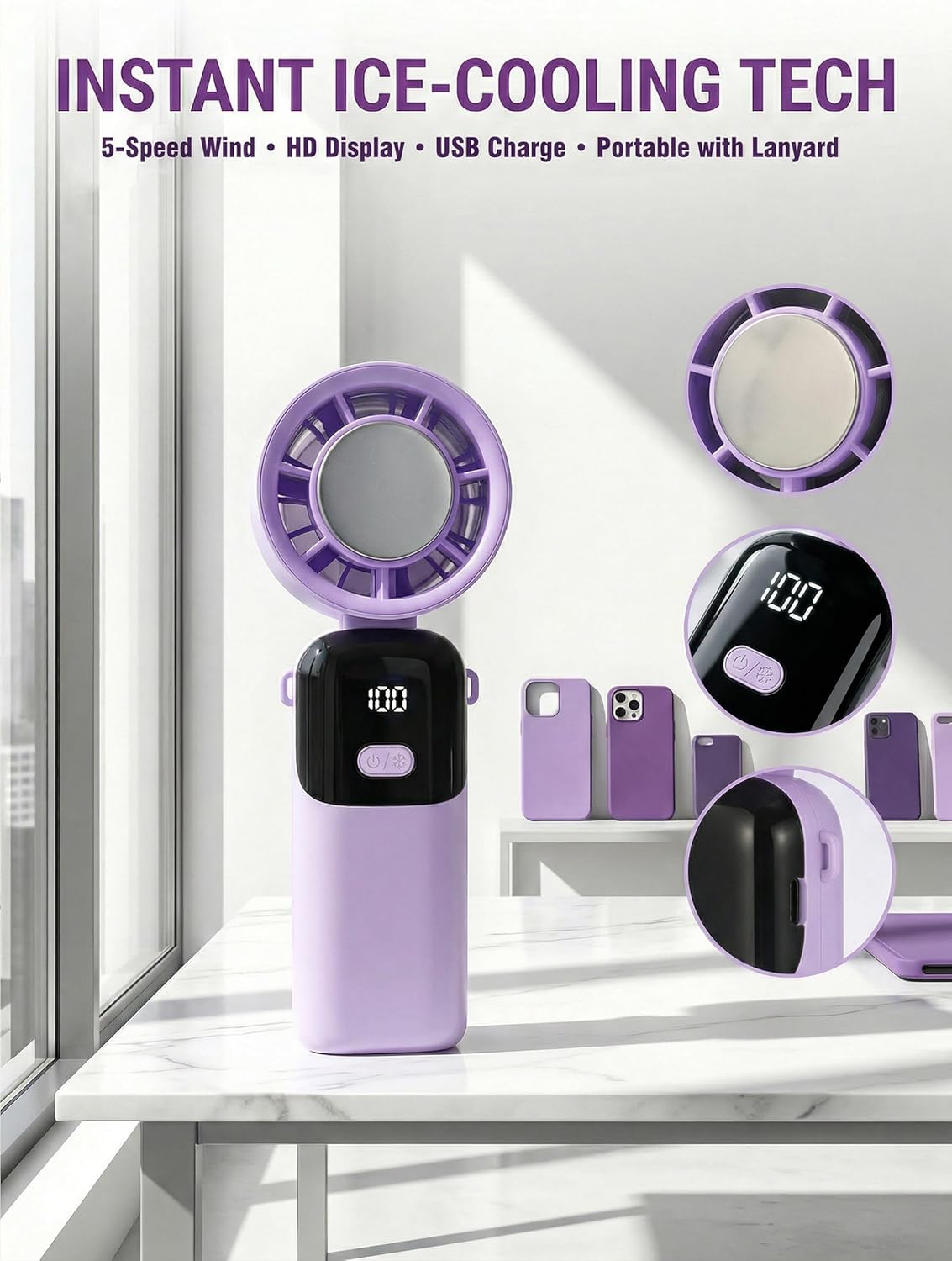 S19 Portable Handheld Fan with Ice Touch Cooling
