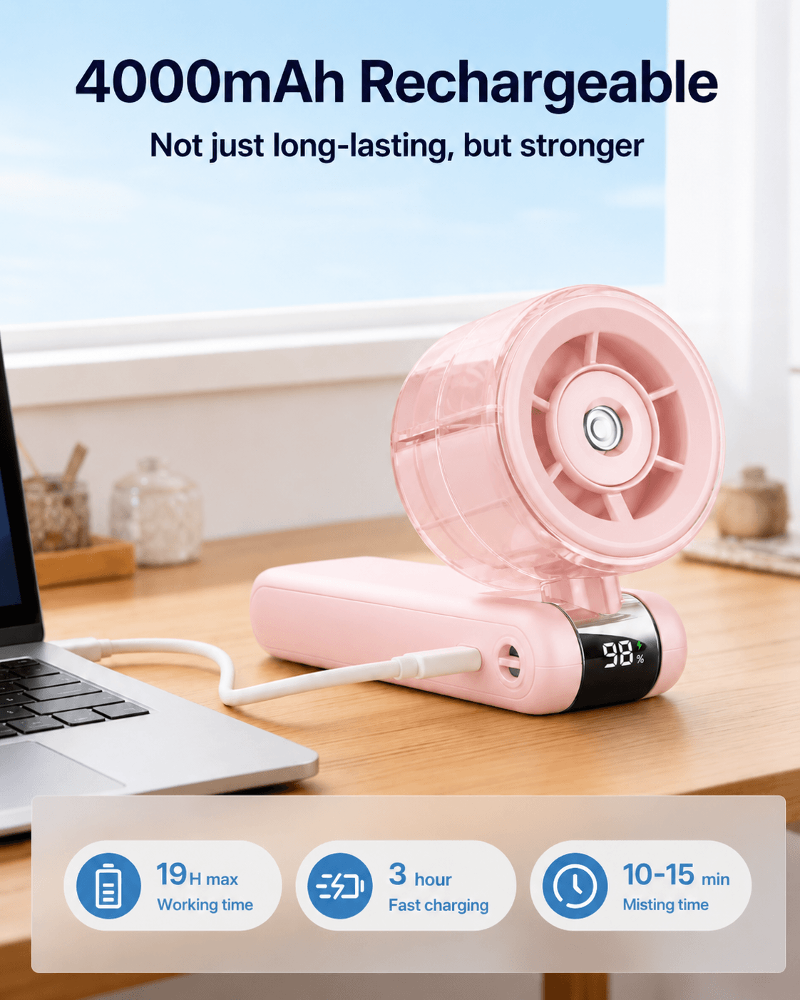 Portable Handheld Mist Fan with LED Display (S42)
