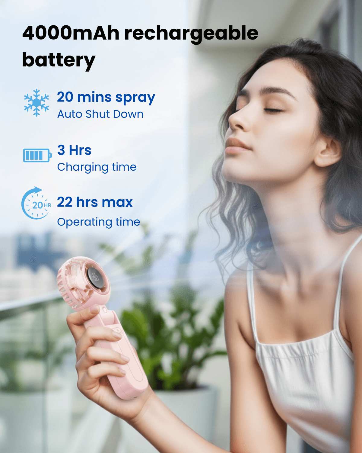 Misting Fan Portable Handheld Turbo Fan with Mist, LED Display