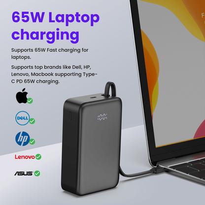 65W 20,000mAh Laptop Powerbank, with Built-in 65W Type-C Cable (LP65)