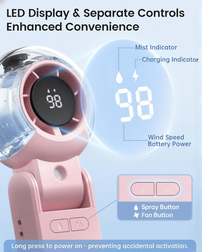 Misting Fan Portable Handheld Turbo Fan with Mist, LED Display