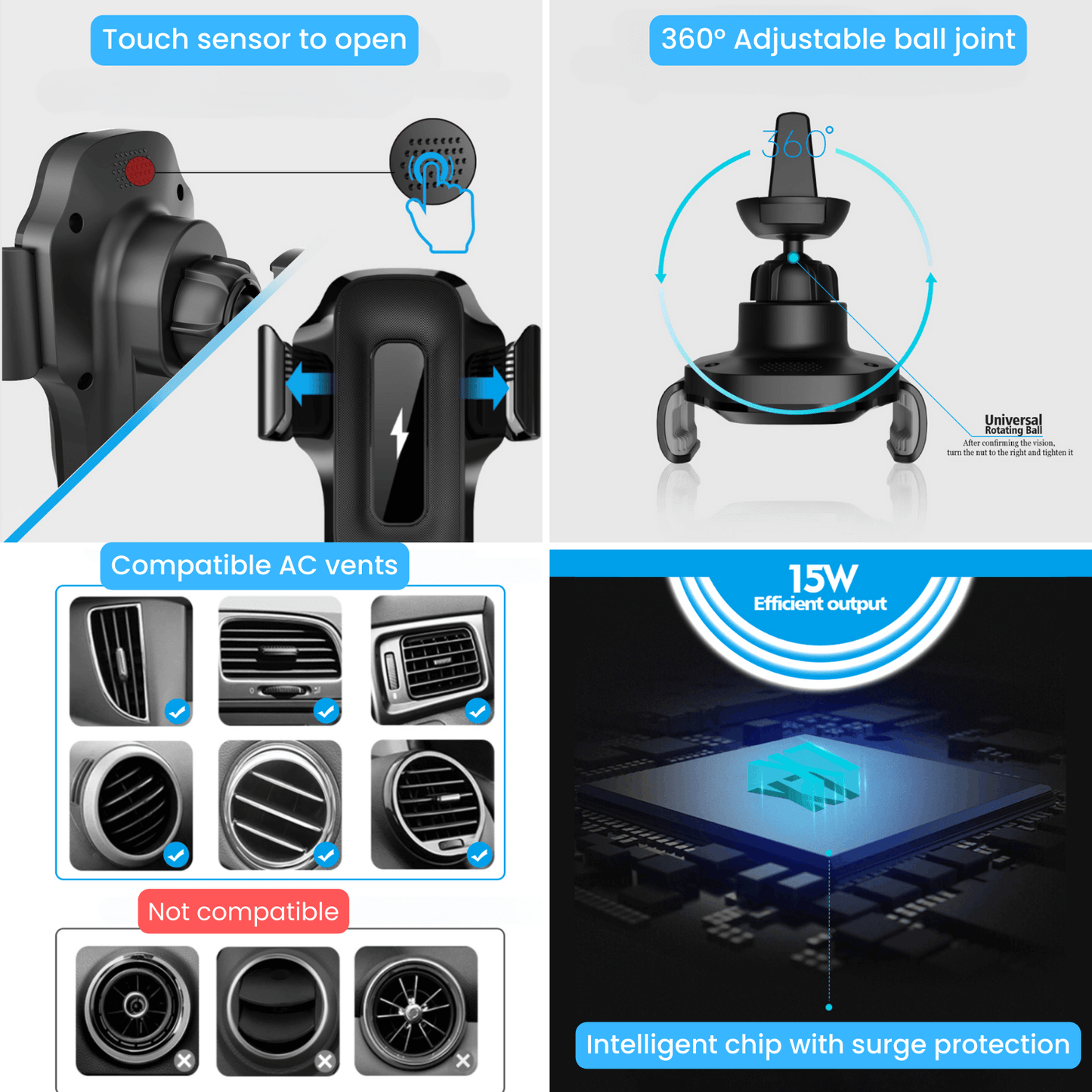 X15 Wireless Car Charger 15W Fast Charging