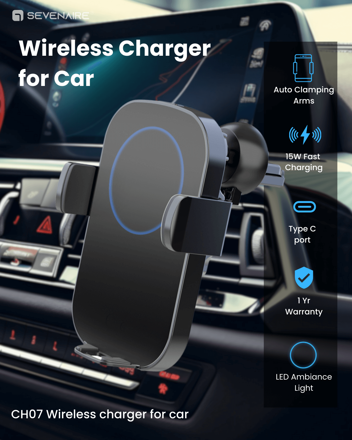 CH07 Wireless Car Charger 15W Fast Charging