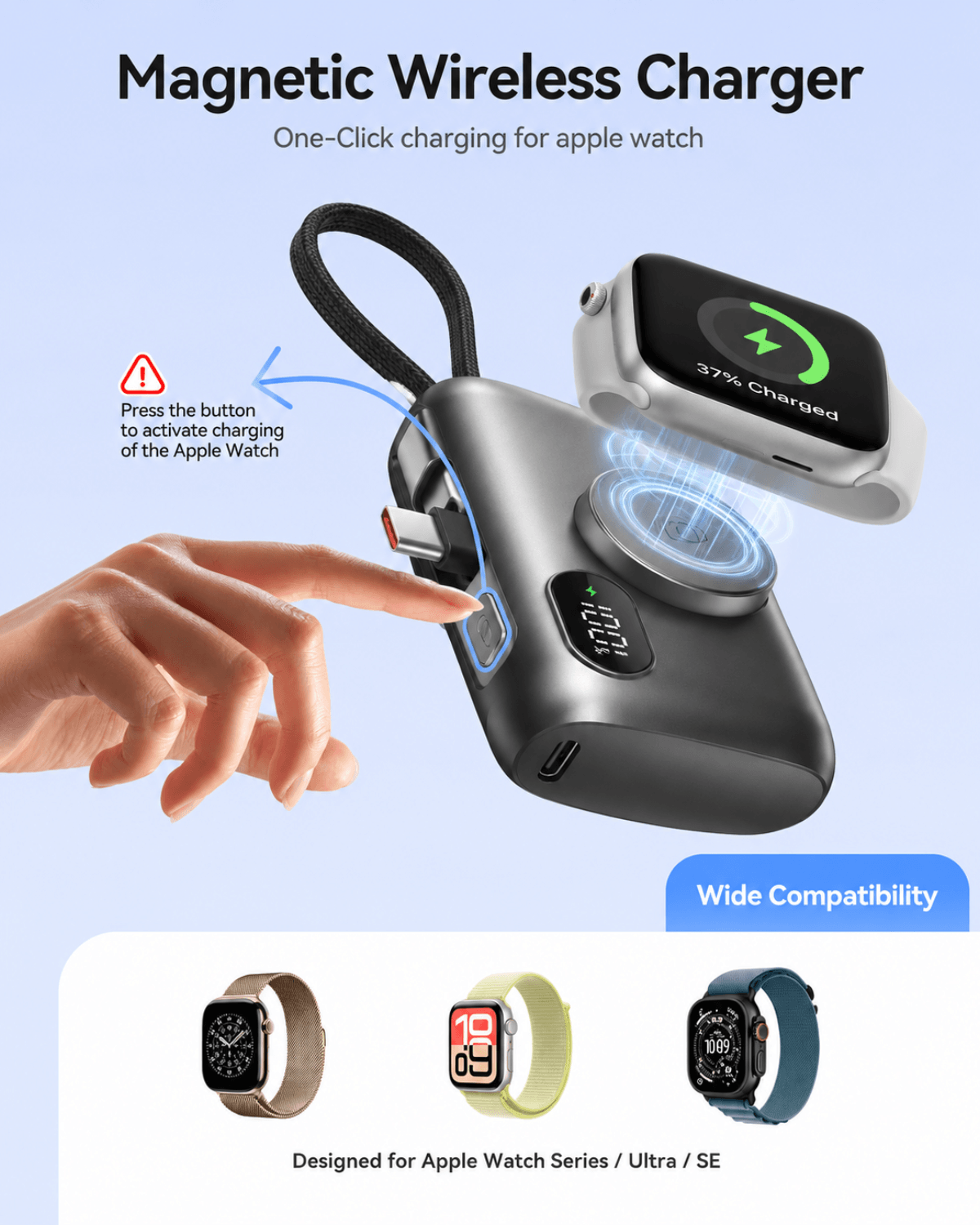 P75 Dual Port 3-in-1 Powerbank w Apple Watch Charger- 10,000mAh