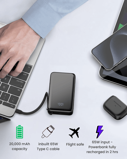 65W 20000mAh Laptop Powerbank, with Built-in 65W Type-C Cable (LP65)
