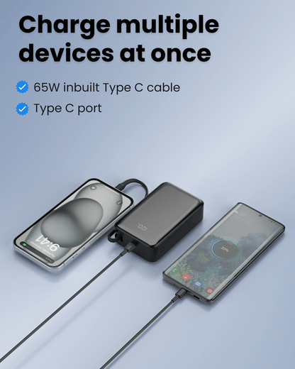 65W 20000mAh Laptop Powerbank, with Built-in 65W Type-C Cable (LP65)