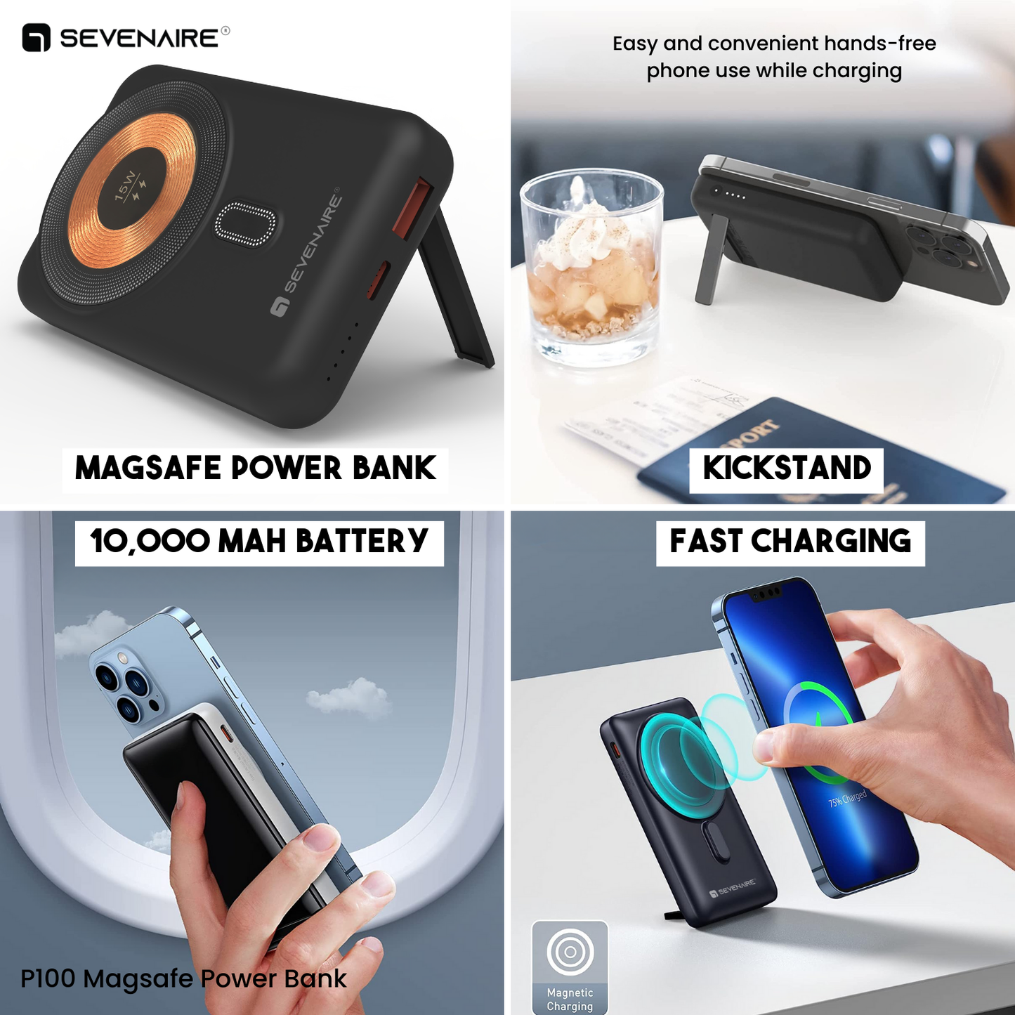 MagCharge P100 Magsafe Wireless Powerbank 10,000 mAh | 22.5W Fast Charge | Magnetic Powerbank for iPhone 12 & Above