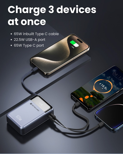 65W 20000mAh Laptop Powerbank, with Built-in 65W Type-C Cable (LP65)