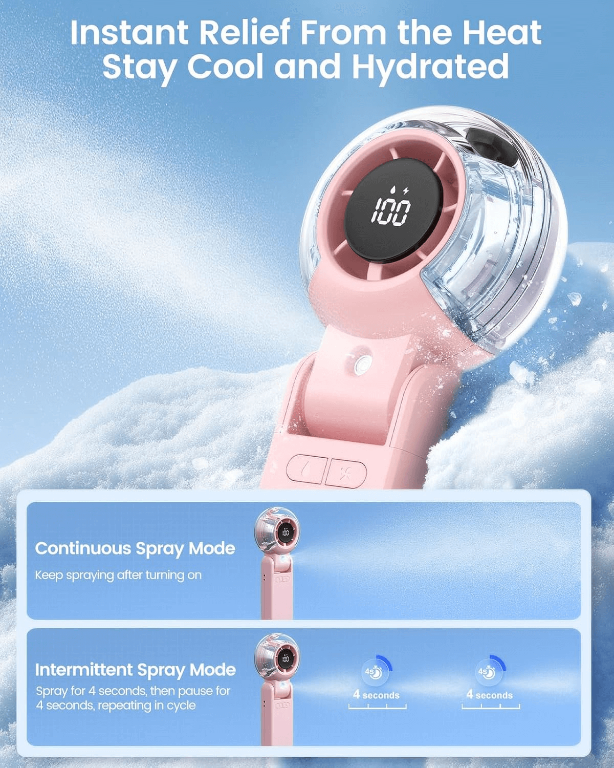 Misting Fan Portable Handheld Turbo Fan with Mist, LED Display