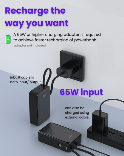 65W 20000mAh Laptop Powerbank, with Built-in 65W Type-C Cable (LP65)