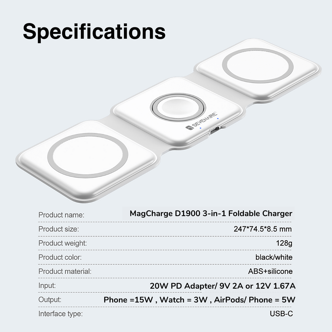 MagCharge 3-in-1 Foldable Wireless Charger (D1900)