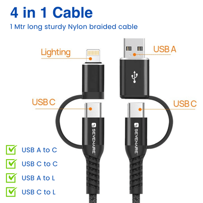 4-in-1 Lightning To Type C, Type C to C, Type C, Lightning Cable